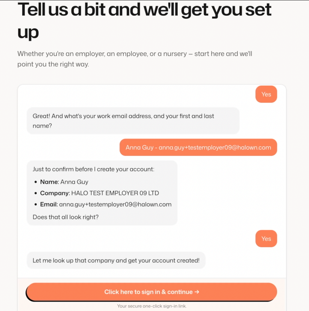 Sign in to continue setting up your employer account.