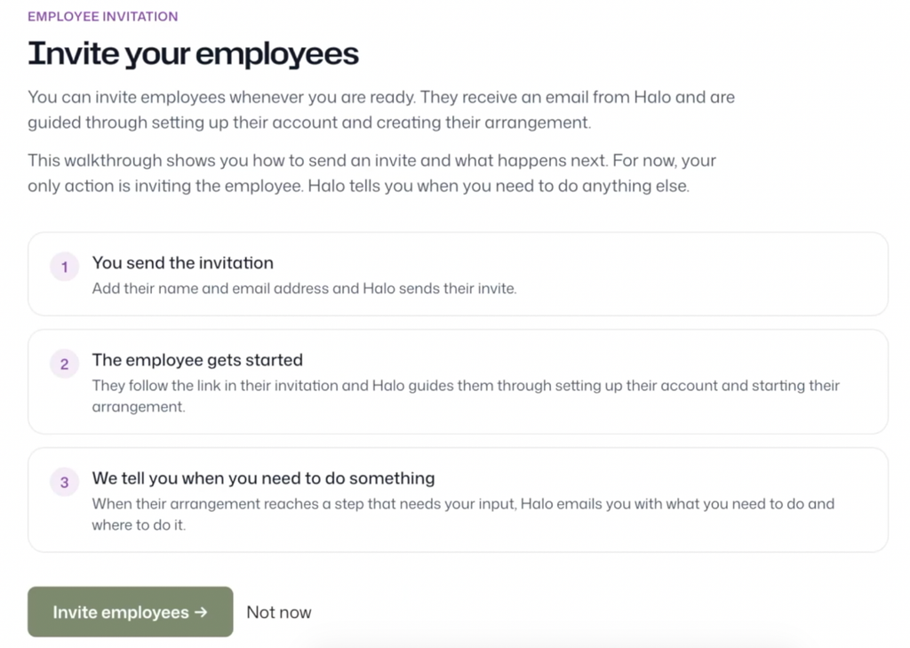 Invite employees to begin creating their Halo arrangements.